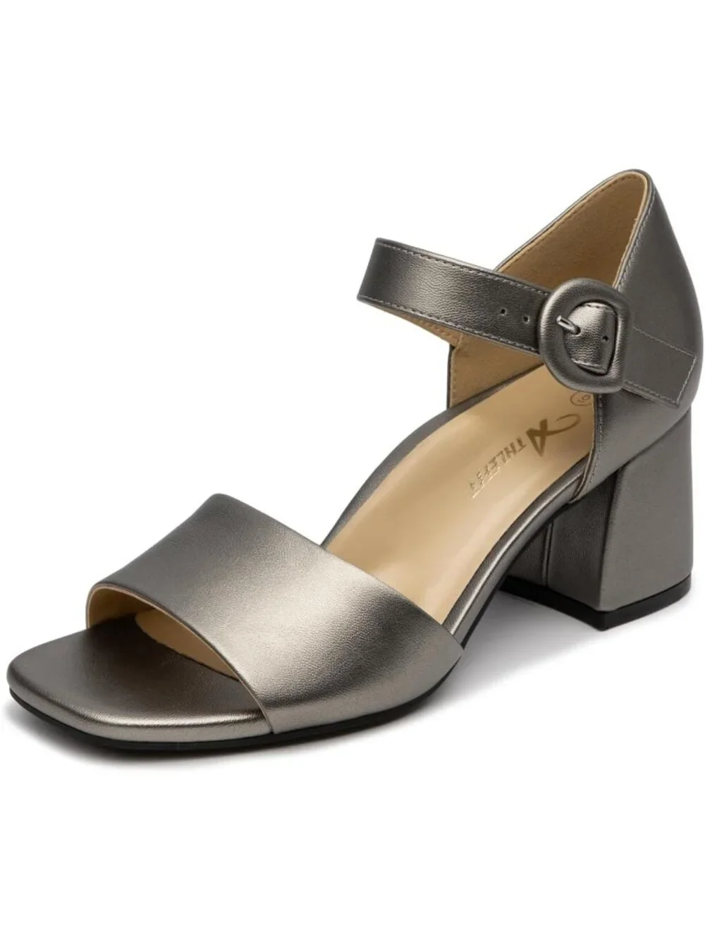 Women's Pewter Orthopedic Arch Support Low Heels Adjustable Ankle Strap Sandals